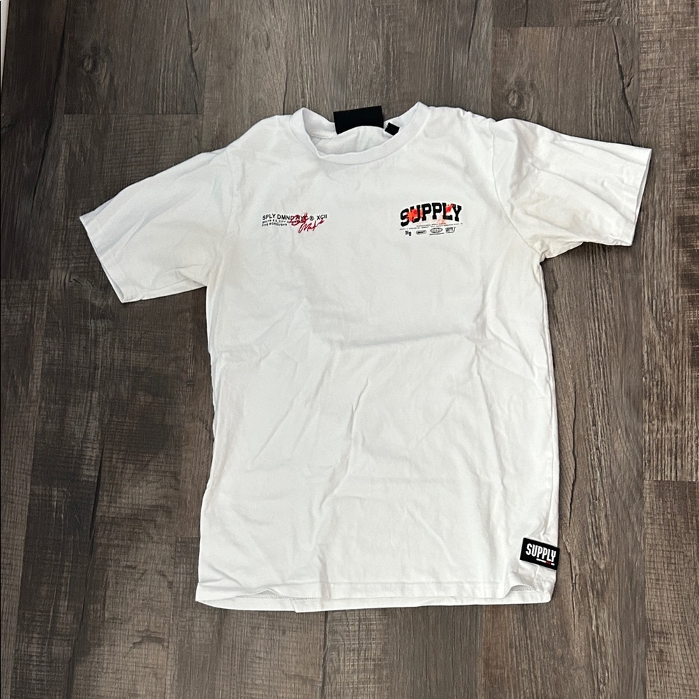 Zara White Graphic Tee with Red and Black Accents